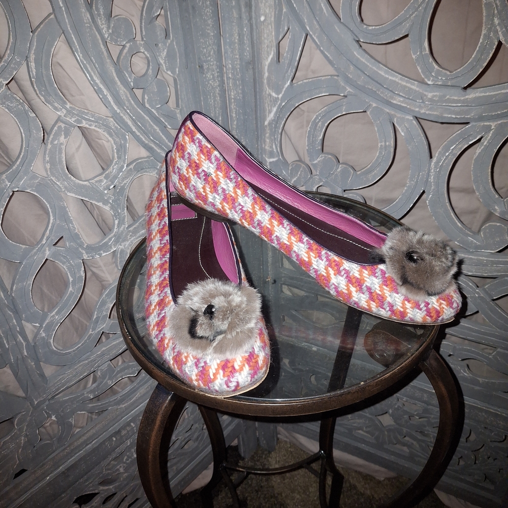 Coach Multicolor Tweed Flats with Faux Fur